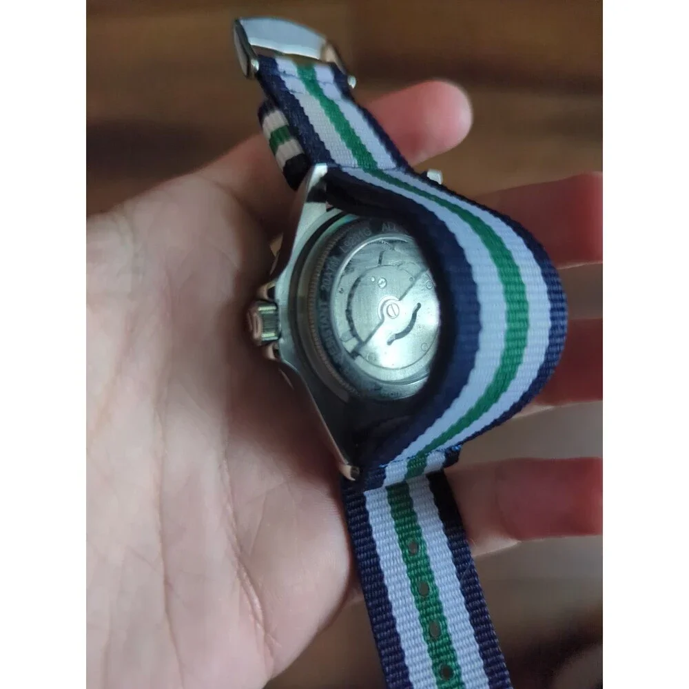 LOREO Men's GMT Silver Stainless Steel Sapphire Green Rotating Bezel